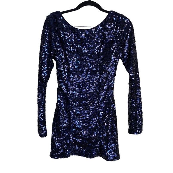 Jessica Simpson sequin Boat Neck Dress short party mini size 6 Navy blue - Picture 1 of 4